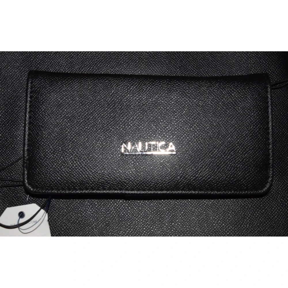 Nautica Slim Clutch Wallet Women OS Black NEW Saffiano Snap Card Slots